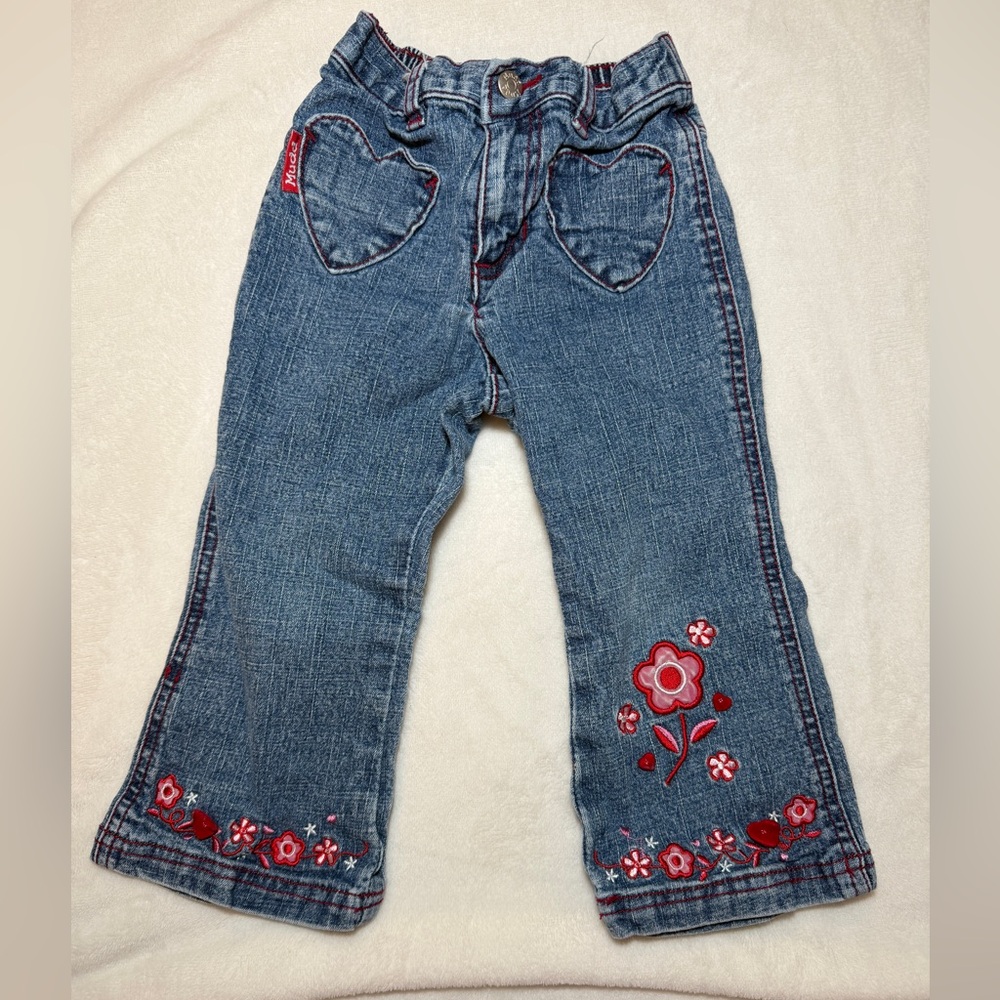 Mudd Blue Jeans with Red Floral Embroidery